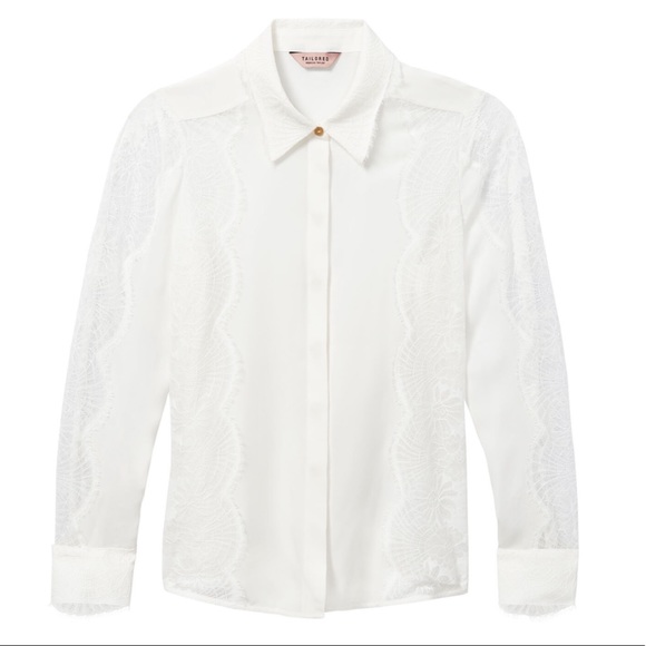 REBECCA TAYLOR TAILORED SILK DOUBLE GEORGETTE & LACE TOP - Picture 5 of 13